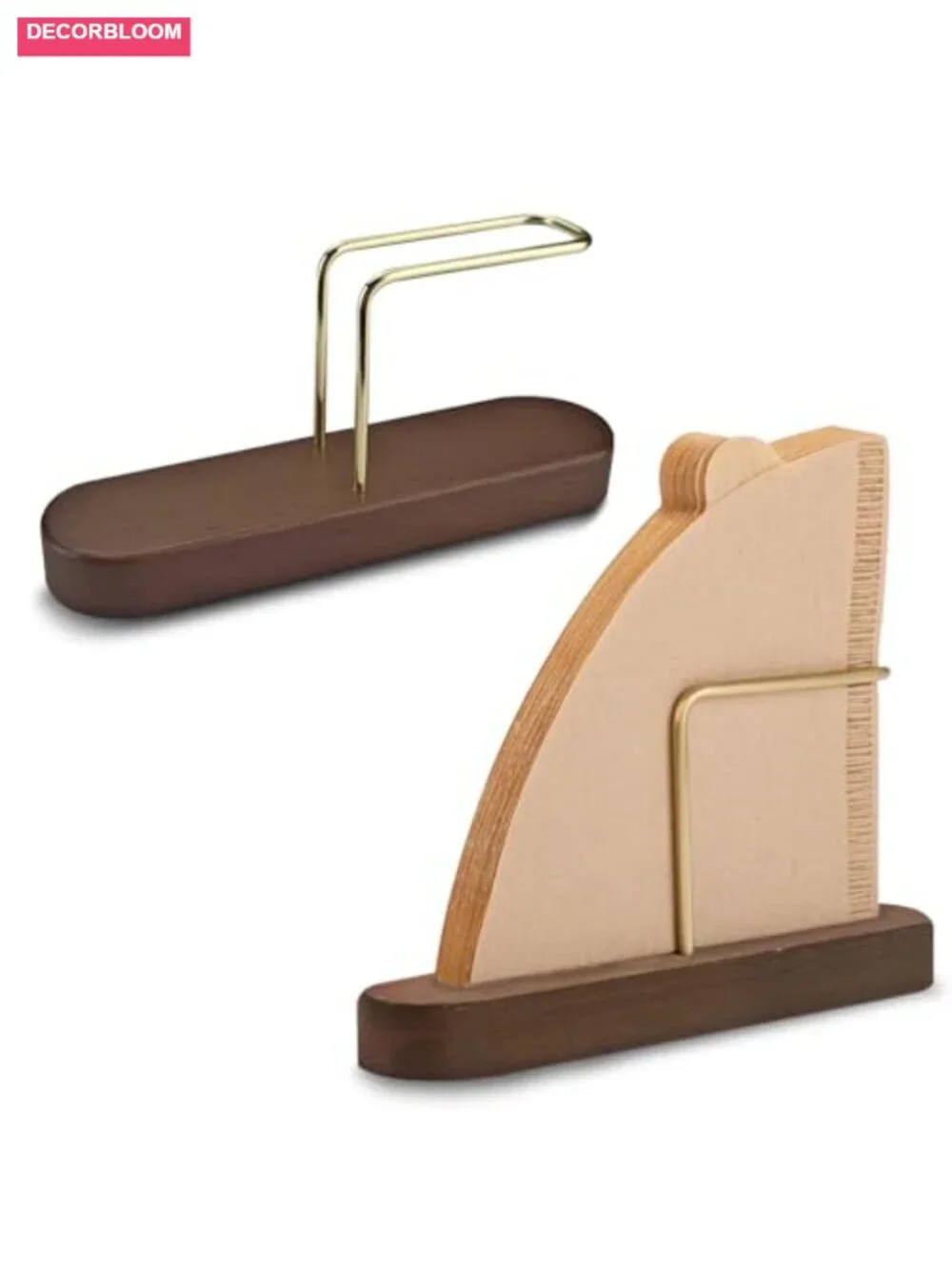 2 Pack Coffee Filter Holder Walnut Brass Dispenser Stand Pour Over Storage for
